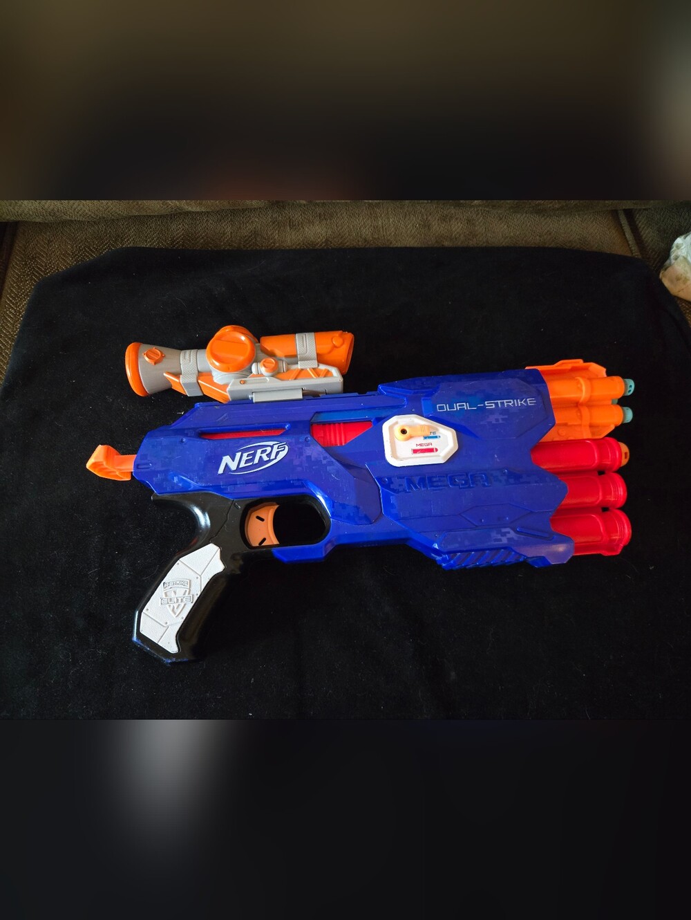 NERF Mega Dual-Strike Blue Toy Blaster With Small Scope